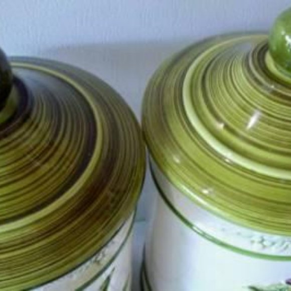 Kitchen Canisters 3D Raised Fruit Porcelain Ceramic Jars + Lids 2 Vtg Containers - Picture 4 of 4